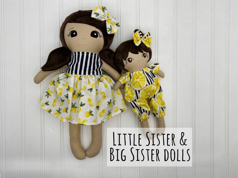 custom big sister little sister dolls set of 2, sibling gifts for new baby, personalized rag doll handmade, adoption day gifts for girls image 2