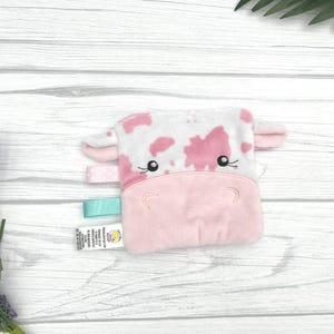 Baby Crinkle Toy, 1st birthday for girl, baby shower gift for baby girl, baby sensory toy, Crinkle baby ribbon toy, Cow baby gift for infant
