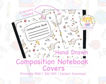 cute geese composition book cover printable PNG for school, goose design for composition notebook covers, printable cover for notebooks