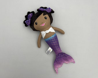 Black mermaid doll for big sister, mermaid gifts for little girls, African American baby doll for girls, Plush mermaid for baby girl