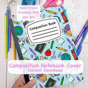 cute Composition book cover printable PNG for commercial use, Back to school design for composition notebook cover, printable cover for note