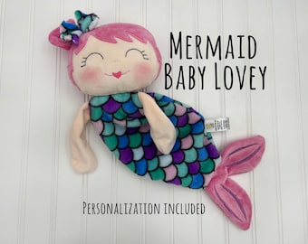 Personalized Mermaid lovey, snuggle animal, Mermaid gift for newborn, Mermaid baby shower gifts, Mermmaid baby gift, baby lovey for babies