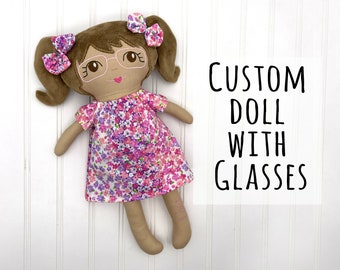 Look alike doll with glasses, Handmade soft Doll, Custom Doll, Fabric Doll, Personalized Doll for baby girls, cloth doll, 2nd birthday girl