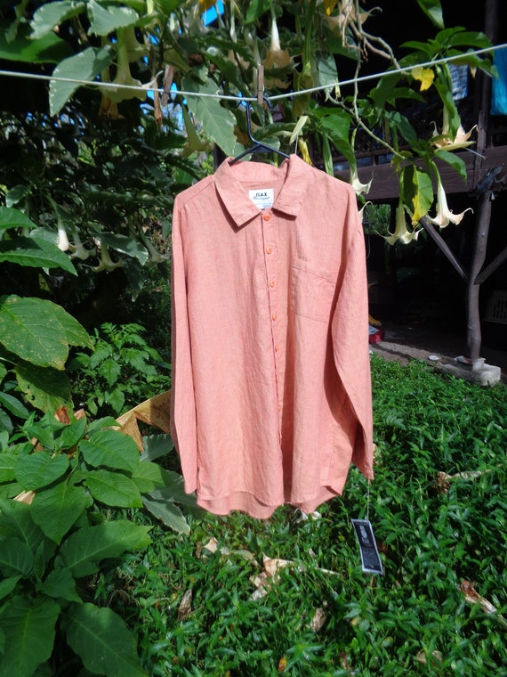 NWT Bust 48" FLAX S orange/pink linen long sleeved