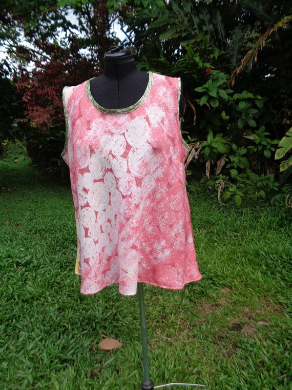 Bust 52-60" OOAK Linen/flax Patchwork Tank, 100%