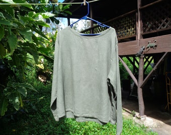 Bust 51" FLAX L Tobacco (dark green) Long Sleeve Linen Tee from 1997 Temperate collection