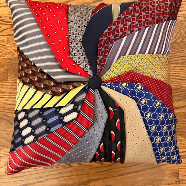 Memory Tie Pinwheel Pillow  – Custom Keepsake Gift – Memorial Pillow made from Neckties