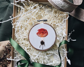 Embroidery Hoop Art, "Amanita Muscaria"
