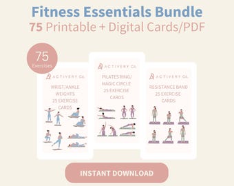Fitness Essentials Printable Cards: Pilates Ring, Resistance Band, Wrist/Ankle Weights (Digital Download)