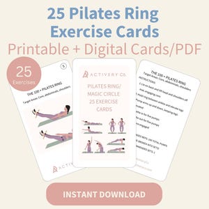 Cartes d'exercices imprimables pour Pilates Ring – 25 entraînements illustrés pour femmes | Téléchargement numérique de remise en forme | Guide d'entraînement à domicile PDF