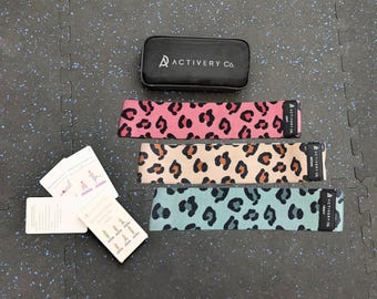 Bandas de resistencia con estampado de leopardo para mujer: tela antideslizante, 3 niveles