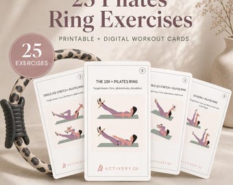 Pilates ringoefenkaarten: 25 geïllustreerde workouts (digitale download)
