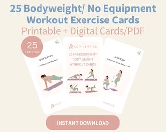 Bodyweight Workout Cards | 25 Printable Exercise Cards | Home & Gym Fitness Deck (Digital Download)