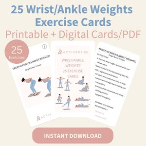 Cartões de exercícios para pulso e tornozelo para impressão – 25 exercícios ilustrados para mulheres | Download digital em PDF | Guia de exercícios em casa