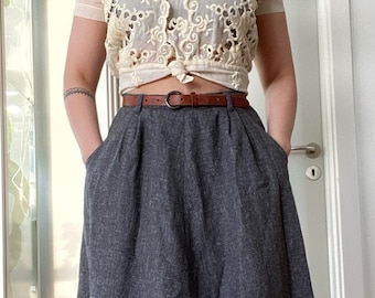 Vintage Wool Skirt I Midi Skirt I Grey Winter Full Skirt l Size Small