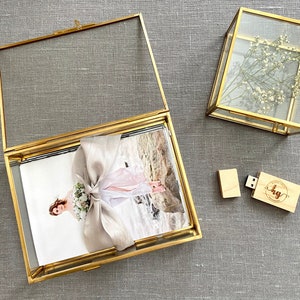 Caixa de vidro para joias, caixa de anel, caixa de imagem personalizada, armazenamento de fotos para batismo, joias, caixa de memória de formatura, caixa de sombra, cartão de casamento