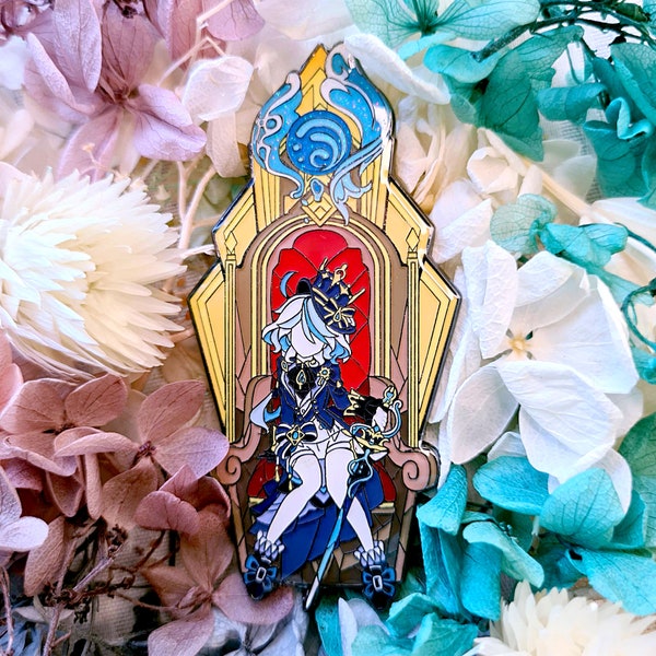 Genshin impact Furina Hydro Archon Focalors stained glass enamel pin