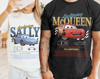 Camisa a juego de Vintage Cars, camiseta de pareja de Lightning Mcqueen y Sally, camiseta limitada de McQueen, camisa de pareja de Disney, regalos de camisa de Disney