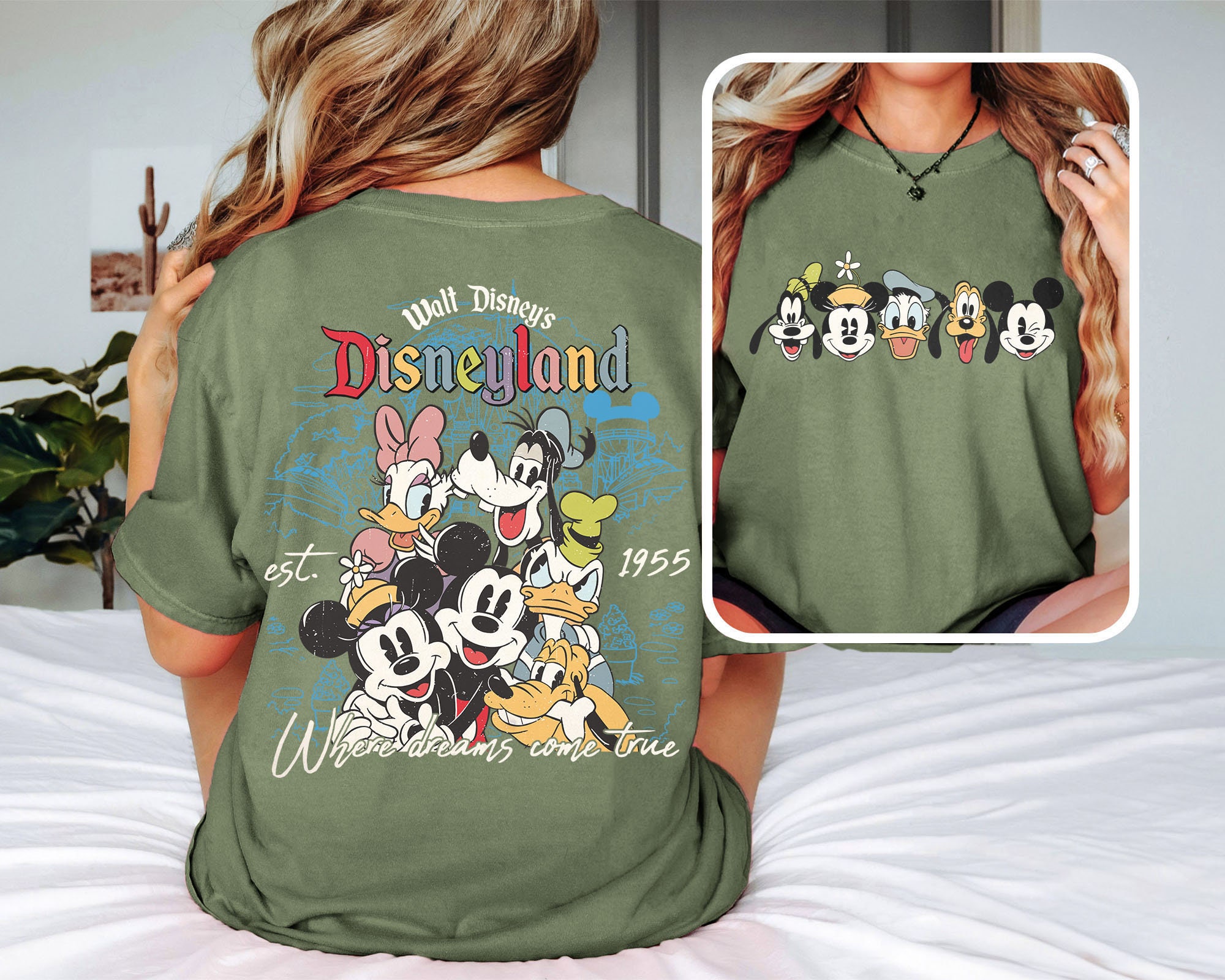 Vintage Walt Disney Disneyland Est 1955 Mickey And Friends Double Sided T-Shirt