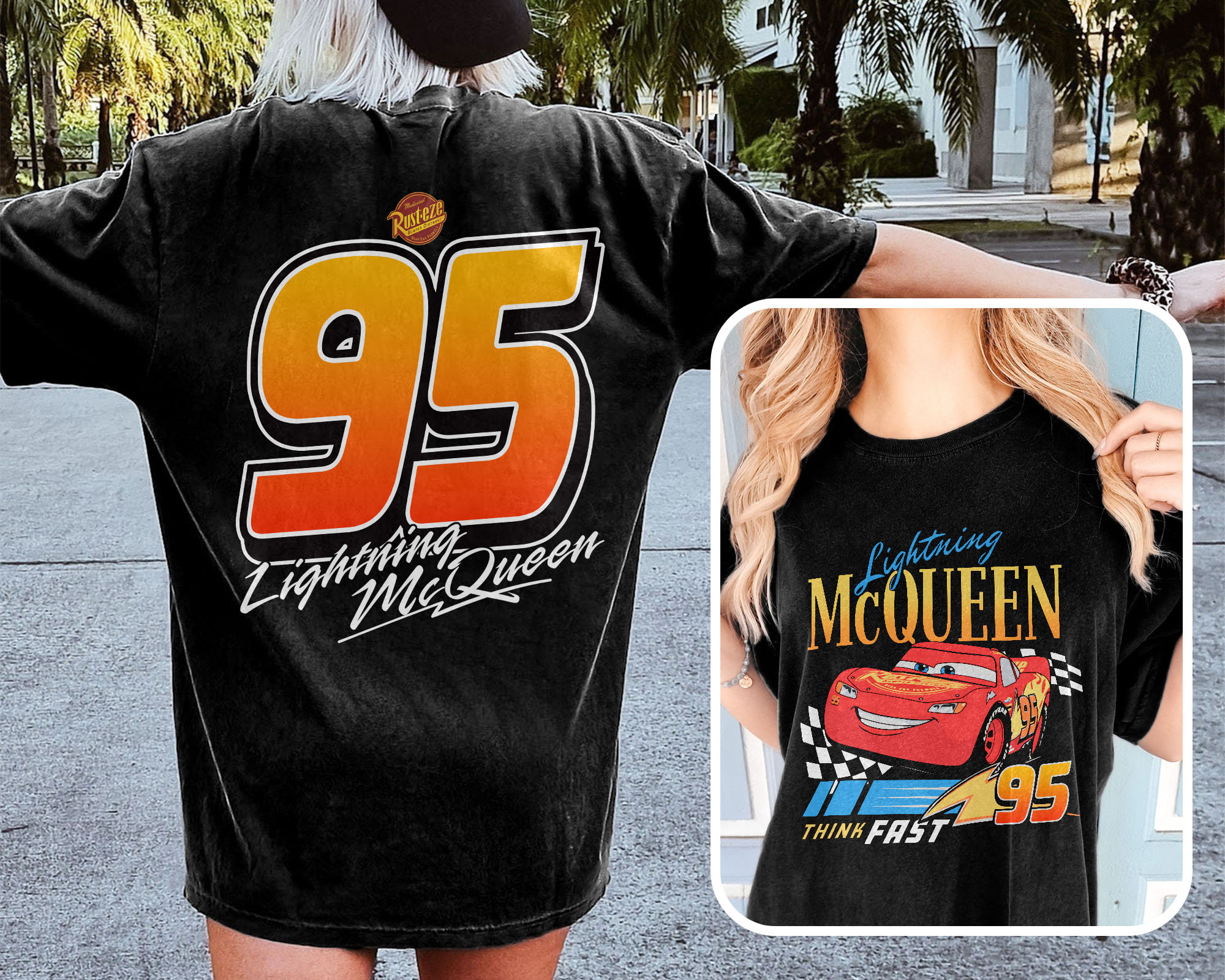 Retro Lightning McQueen, Lightning McQueen 95 Piston Cup Disneyland Double Sided T-Shirt