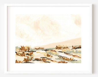 Pink Desert Landscape Art Print: Beige Minimalist Watercolor Landscape