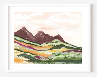 Colorful Mountain Landscape Art Print: Rainbow Valley Watercolor