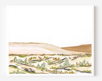 Peach Desert Watercolor Fine Art Print: Blush Landscape Painting