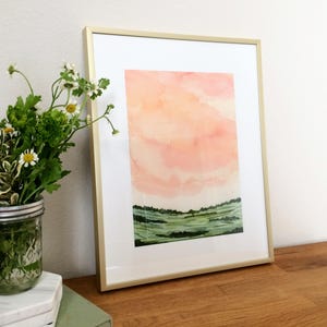 Pink Sky Watercolor Art Print, Nature Illustration Clouds Painting, Girl Nursery Wall Art, Landscape Watercolor Print, Giclee Fine Art Print