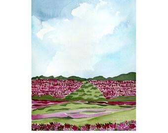 Lavender Field Giclee Art Print: Watercolor Landscape Painting