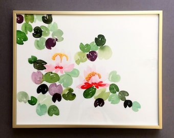 Lotus Flower Watercolor Art Print: Lilypad Cascade