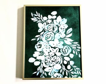 Emerald Green Floral Watercolor Giclee Art Print: Green Wildflowers
