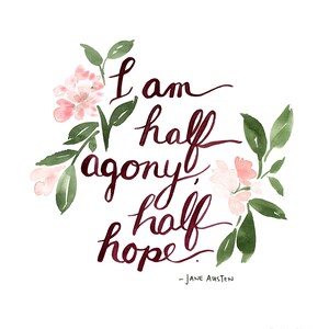 Jane Austen Quote Print, Jane Austen Gifts, Jane Austen Decor, Jane Austen Art Print, Watercolor Quote Print, Jane Austen Wall Art