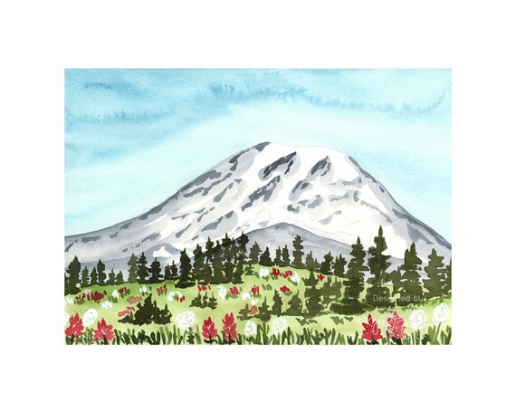Mt Rainier Art Print Mt Rainier Painting Mt Rainier Wall Etsy