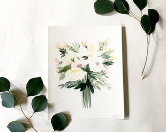 Impresión artística de acuarela de peonía: Pintura de ramo floral
