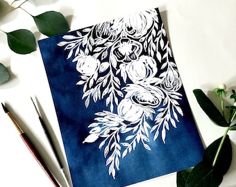 Blue Wildflower Art Print: Indigo Floral Watercolor Giclee