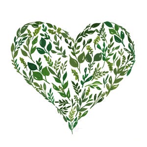 Green Leaves Heart Print, Valentine's Day Decor, Green Leaf Watercolor Art Print, Valentine's Gifts Under 30, Heart decor, Galentines Gift