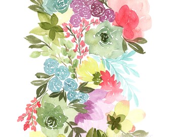 Watercolor Cactus Art Print: Colorful Succulent Flowers Wall Decor