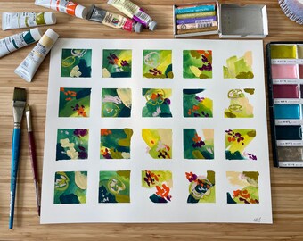 Forest Lilies Painting: Original Mixed Media Abstract Art by Tiffany Tao Joiner