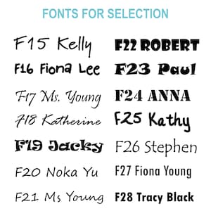 May include: A black and white image showing a variety of fonts for selection. The fonts are labeled with numbers from F15 to F28. The fonts are displayed in pairs, with the font name and number on the left and the font style on the right.