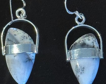 Sterling Silver || White Dendritic Agate Earrings