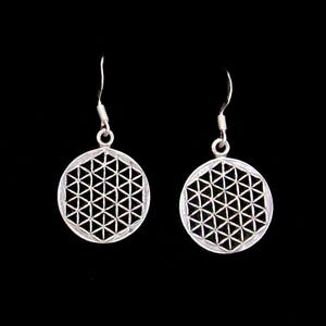 Sterling Silver Flower of Life Dangle Earring | Sacred Geometry Symbol of Creation & Unity