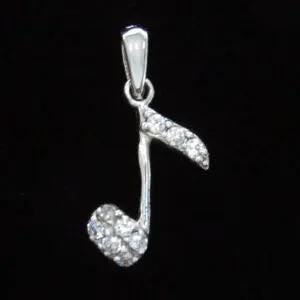 Sterling Silver Music Note with CZ Pendant