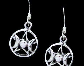 Orecchini Pendenti In Argento Sterling 925 Tripla Dea Luna - Simbolo Wicca Fanciulla Madre Vecchia - Gioielli Spirituali Con Ganci A Filo