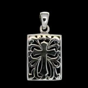 Sterling Silver Vine-Filigree Cross Pendant | Rectangular Frame of Living Faith