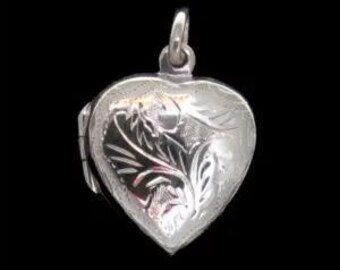 Sterling Silver Locket-Heart Fully Engraved Pendant