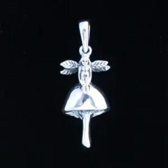 Sterling Silver Fairy on Mushroom Pendant - Etsy