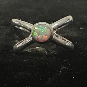 Sterling Silver Meteor Shower with White Syn Opal Ring