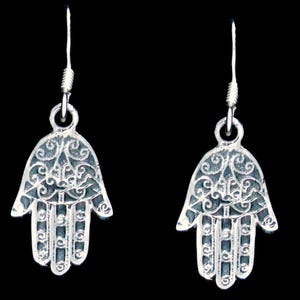 Sterling Silver Hamsa Dangle Earring - 23 mm Hand-of-Protection Jewelry