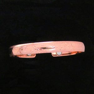 Copper Engraved Dome Cuff Bracelet | 8 mm Scroll-Work Band for Natural Arthritis Relief & Energy Conduction
