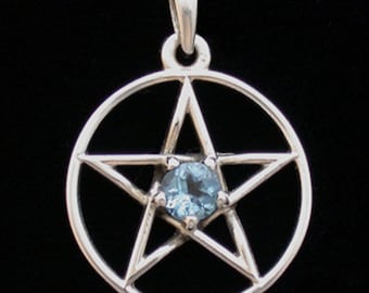 Sterlingzilveren pentagramhanger met gefacetteerde middensteen. Groot! 21 mm. Verkrijgbaar met: amethist, blauwe topaas, zirkonia, granaat en peridot